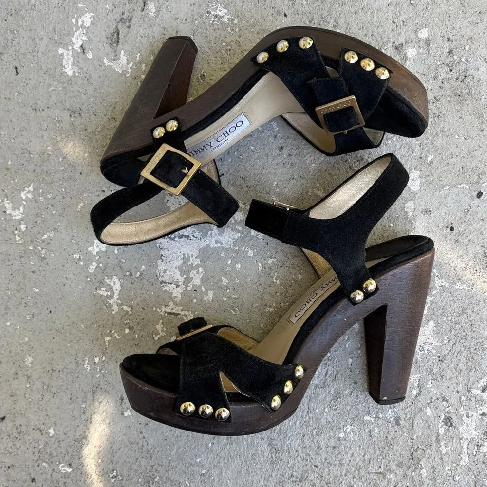 Jimmy Choo suede wood platforms